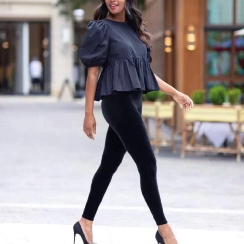 SPANX Black Velvet High-Rise Leggings-holiday party